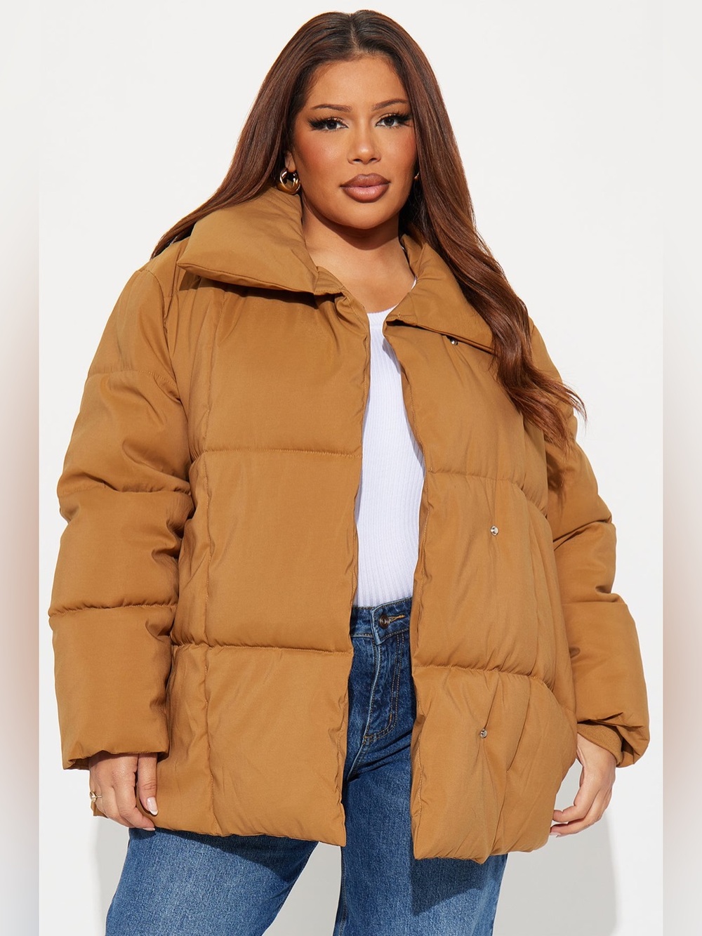 Fashion Nova Mellow Mood puffer jacket in camel Size 3XL